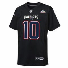 NFL Drake Maye New England Patriots Youth Super Bowl LX Patch Carbon Fashion Game Jersey - Black
