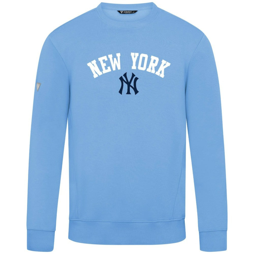New York Yankees Levelwear Zane Felt Arch Pullover Sweatshirt - Light Blue Pullover