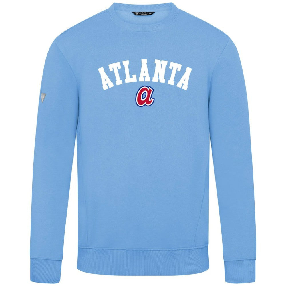 Atlanta Braves Levelwear Zane Felt Arch Pullover Sweatshirt - Light Blue Pullover