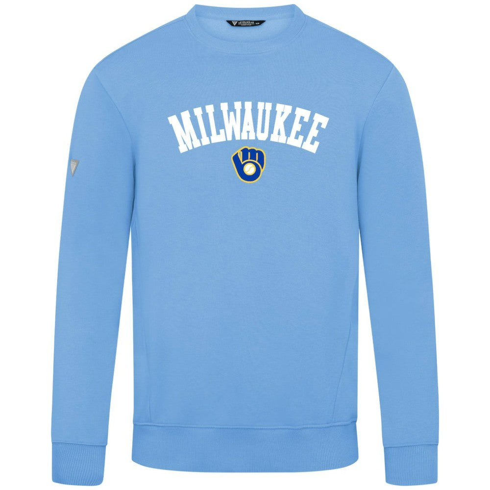 Milwaukee Brewers Levelwear Zane Felt Arch Pullover Sweatshirt - Light Blue Pullover