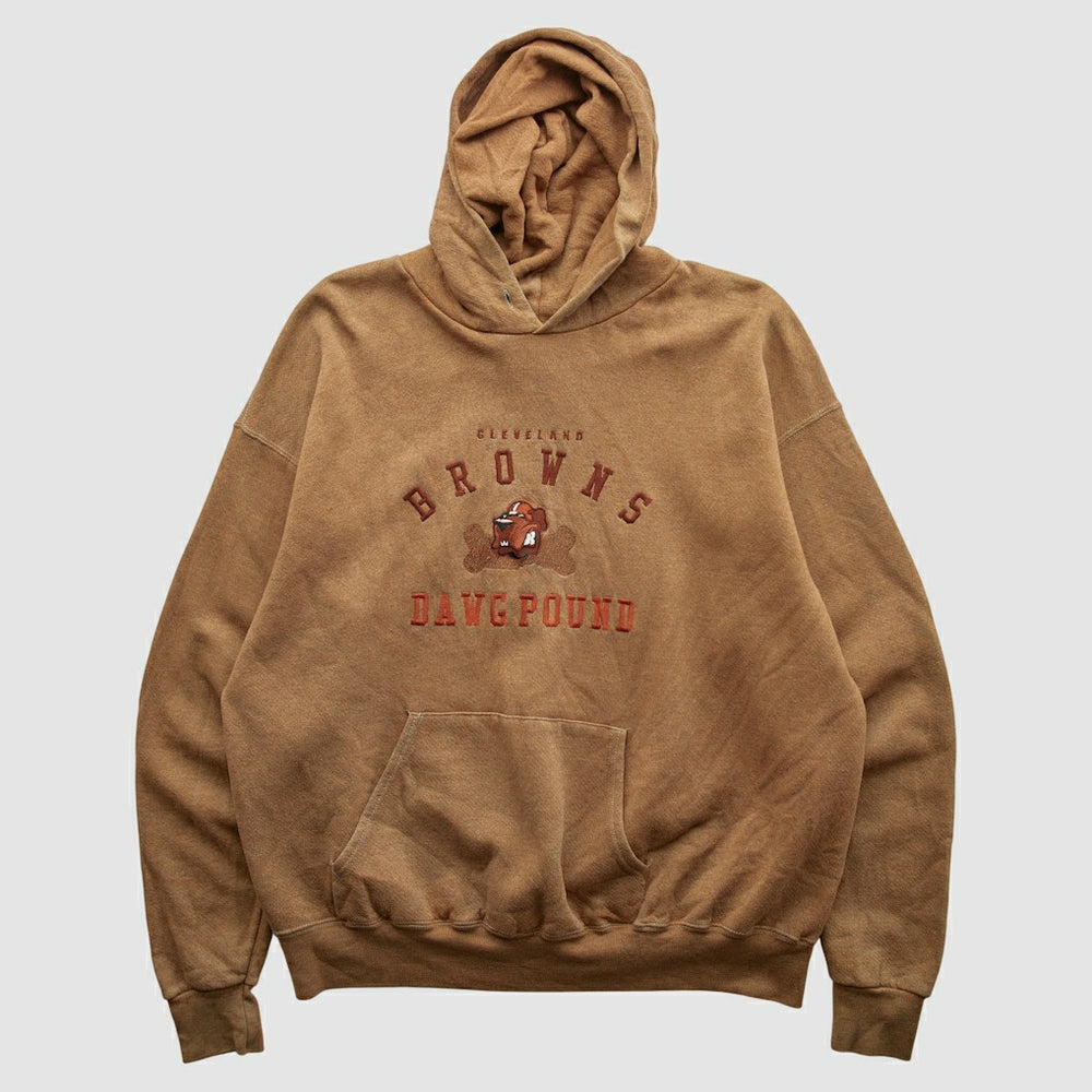 Cleveland Browns Lee Apparel 90s Hooded Pullover Sweatshirt Tan Vintage