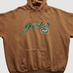 New York Jets NFL 2000s Hooded Pullover Sweatshirt Brown Vintage