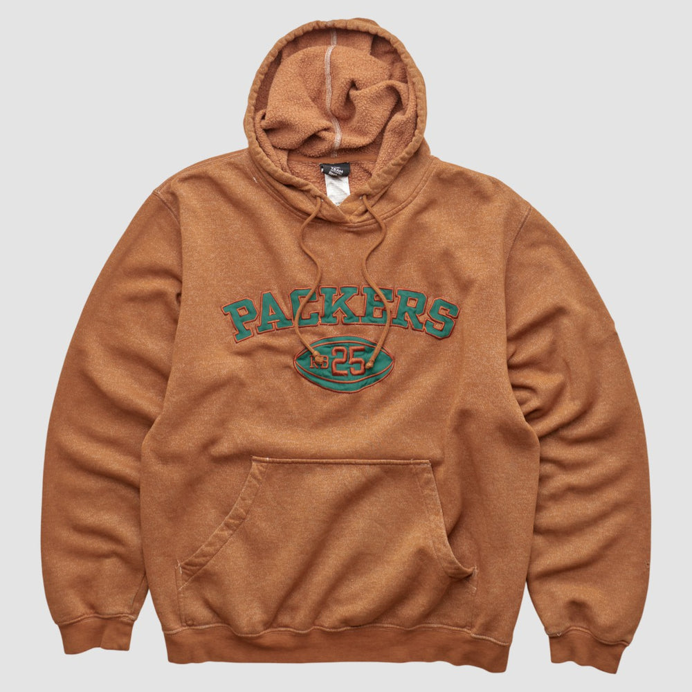 Green Bay Packers Reebok 2010s Hooded Pullover Sweatshirt Brown Vintage