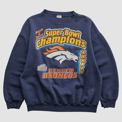 Denver Broncos Logo 7 1999 Pullover Sweatshirt Navy Vintage