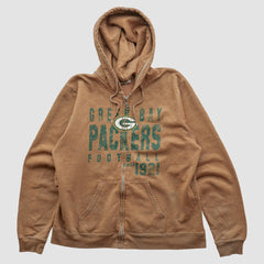 Green Bay Packers NFL 2000s Hooded Full Zip Sweatshirt Tan Vintage