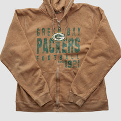 Green Bay Packers NFL 2000s Hooded Full Zip Sweatshirt Tan Vintage