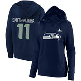Jaxon Smith-Njigba Seattle Seahawks Women's Super Bowl LX Champions Plus Size Name & Number Fleece Hoodie College Navy