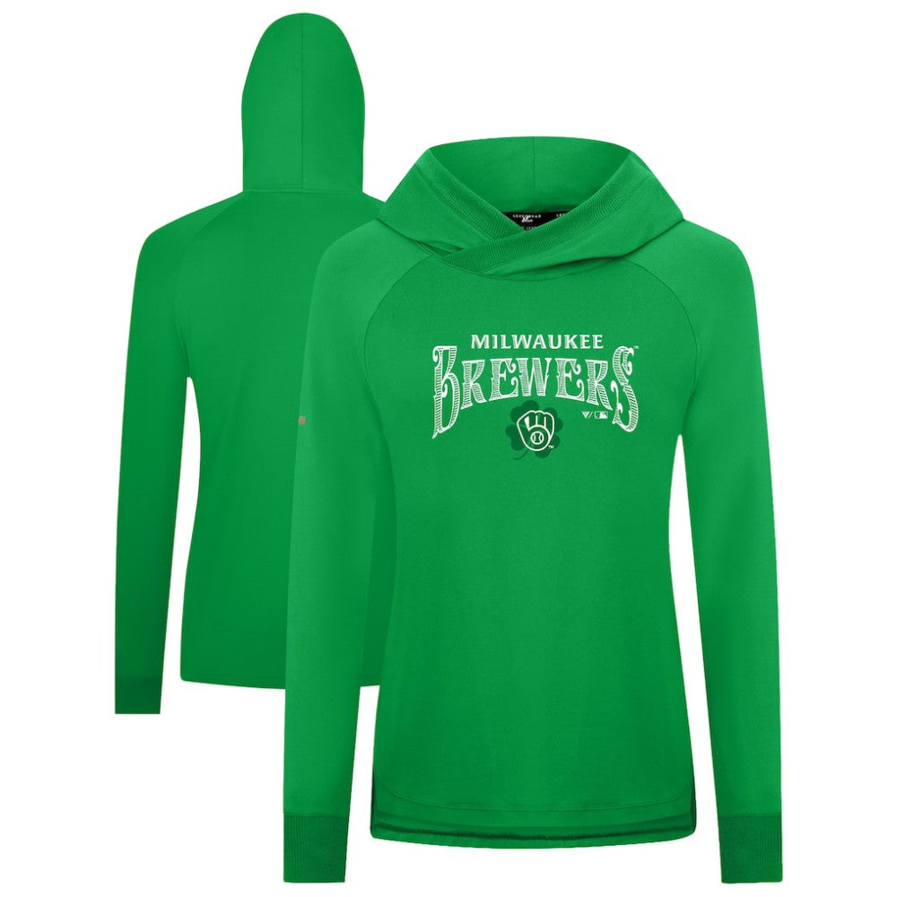 Milwaukee Brewers Levelwear Women's St. Patrick's Day Slender Raglan Hoodie - Green Hoodies