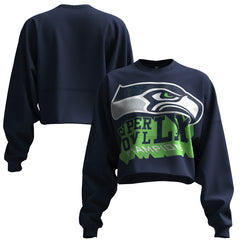 Seattle Seahawks Spirit Jersey Women's Super Bowl LX Champions Cropped Long Sleeve T-Shirt College Navy