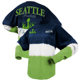 Seattle Seahawks Spirit Jersey Women's Super Bowl LX Champions Horizontal Ombre Long Sleeve T-Shirt College Navy/Neon Green