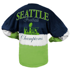 Seattle Seahawks Spirit Jersey Women's Super Bowl LX Champions Horizontal Ombre Long Sleeve T-Shirt College Navy/Neon Green