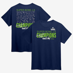 Seattle Seahawks Super Bowl LX Champions Big & Tall Autograph Signing Roster T-Shirt College Navy