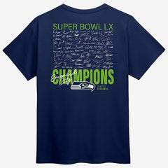 Seattle Seahawks Super Bowl LX Champions Big & Tall Autograph Signing Roster T-Shirt College Navy