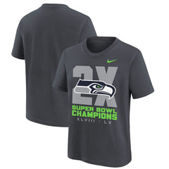Seattle Seahawks Youth Two-Time Super Bowl Champions Multi-Champs T-Shirt Anthracite