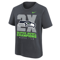 Seattle Seahawks Youth Two-Time Super Bowl Champions Multi-Champs T-Shirt Anthracite