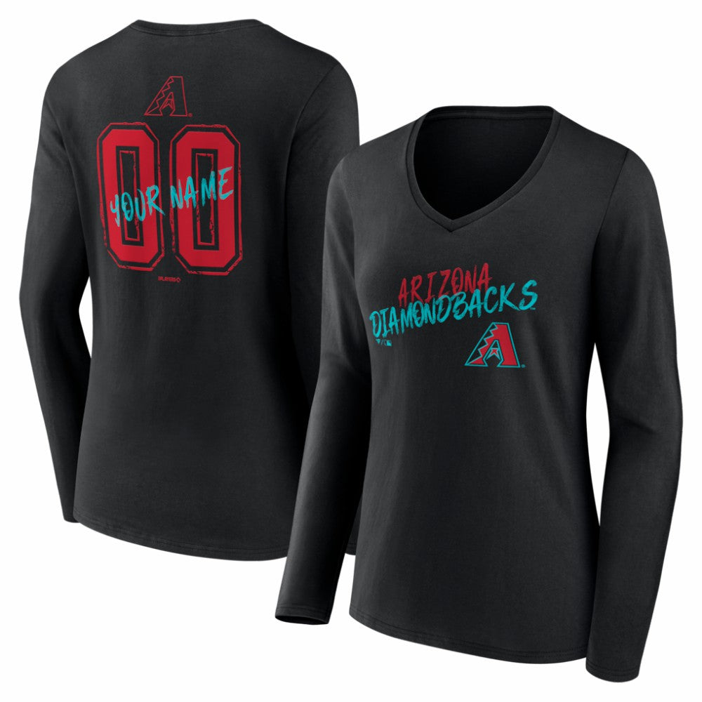 Arizona Diamondbacks Women's Hustle Personalized Name & Number Long Sleeve V-Neck T-Shirt - Black T-shirts
