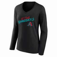 Arizona Diamondbacks Women's Hustle Personalized Name & Number Long Sleeve V-Neck T-Shirt - Black T-shirts