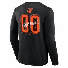 Baltimore Orioles Hustle Personalized Name & Number Long Sleeve T-Shirt - Black T-shirts