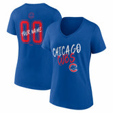 Chicago Cubs Women's Hustle Personalized Name & Number V-Neck T-Shirt - Royal T-shirts