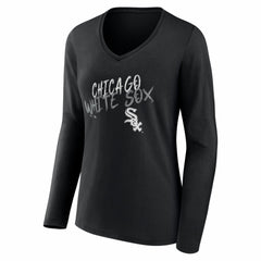 Chicago White Sox Women's Hustle Personalized Name & Number Long Sleeve V-Neck T-Shirt - Black T-shirts