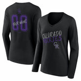 Colorado Rockies Women's Hustle Personalized Name & Number Long Sleeve V-Neck T-Shirt - Black T-shirts