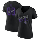 Colorado Rockies Women's Hustle Personalized Name & Number V-Neck T-Shirt - Black T-shirts