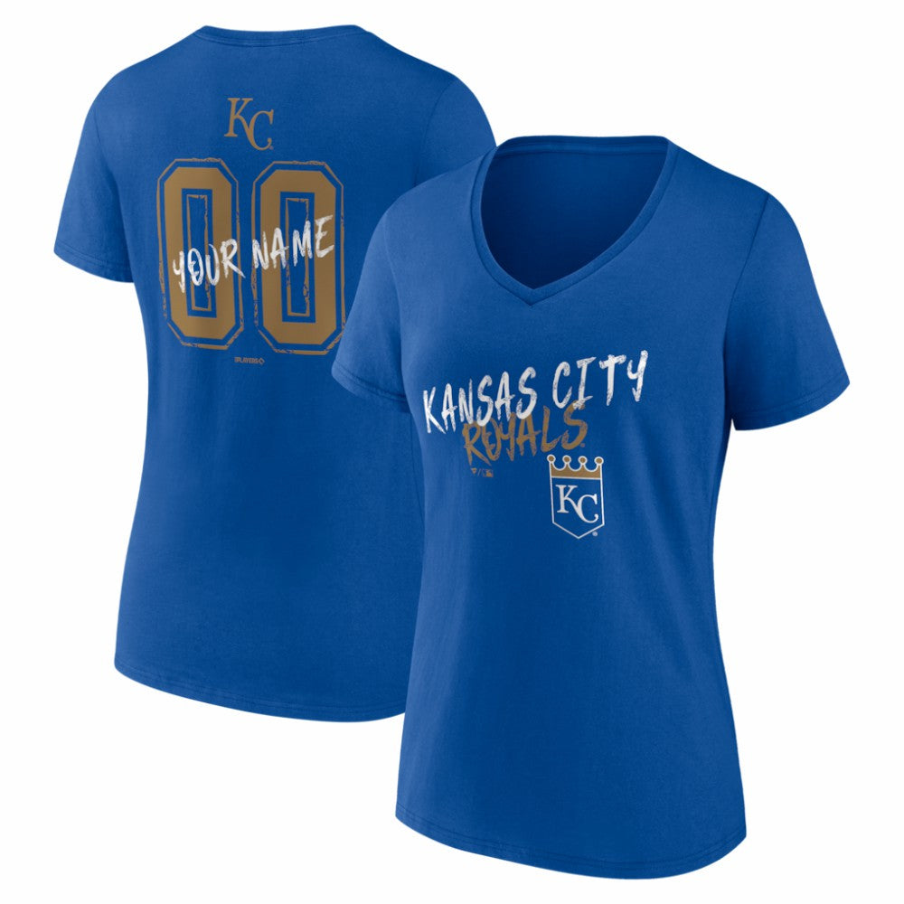 Kansas City Royals Women's Hustle Personalized Name & Number V-Neck T-Shirt - Royal T-shirts