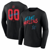 Miami Marlins Hustle Personalized Name & Number Long Sleeve T-Shirt - Black T-shirts