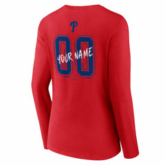Philadelphia Phillies Women's Hustle Personalized Name & Number Long Sleeve V-Neck T-Shirt - Red T-shirts