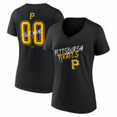 Pittsburgh Pirates Women's Hustle Personalized Name & Number V-Neck T-Shirt - Black T-shirts