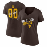San Diego Padres Women's Hustle Personalized Name & Number V-Neck T-Shirt - Brown T-shirts