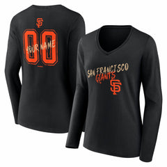 San Francisco Giants Women's Hustle Personalized Name & Number Long Sleeve V-Neck T-Shirt - Black T-shirts