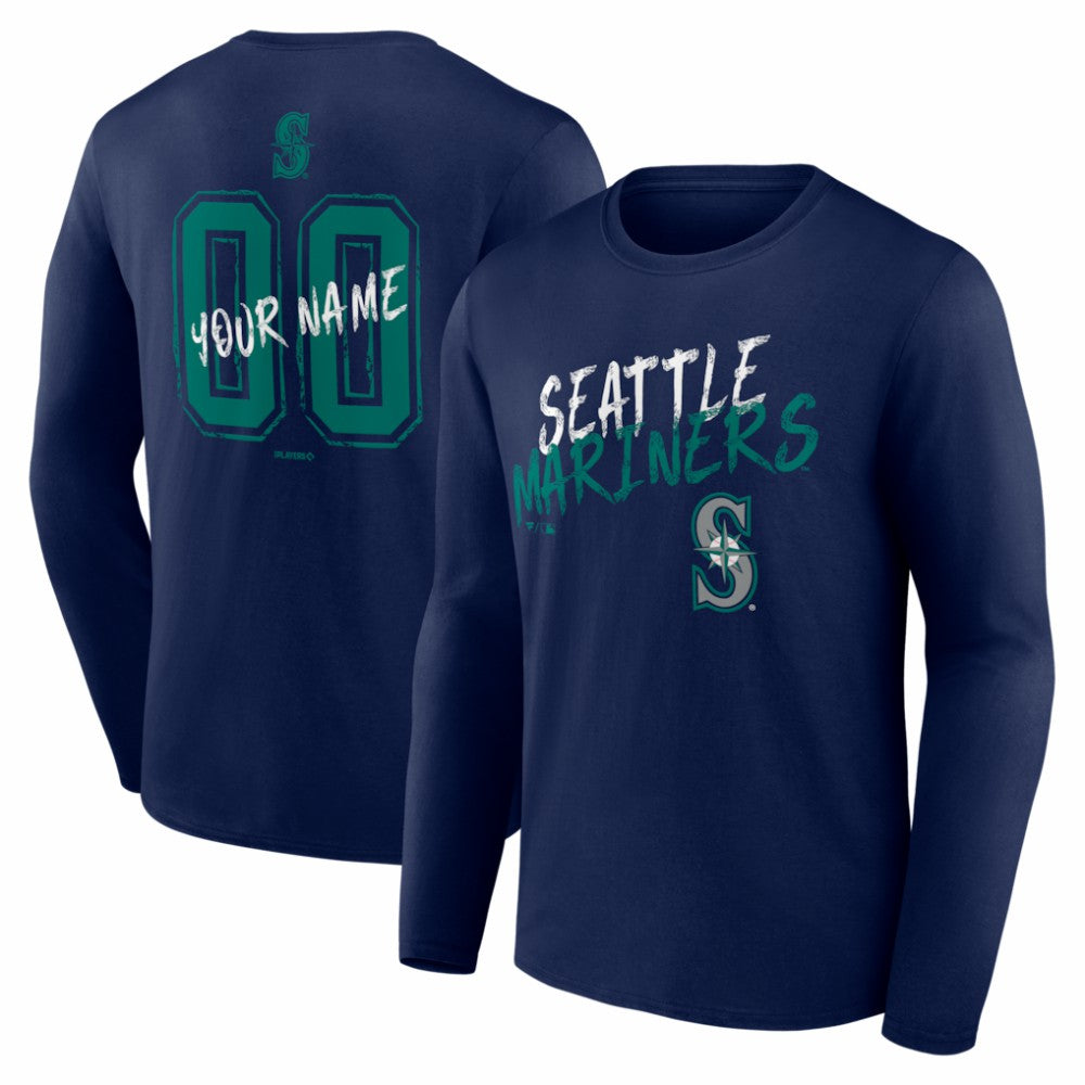 Seattle Mariners Hustle Personalized Name & Number Long Sleeve T-Shirt - Navy T-shirts