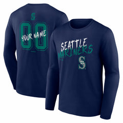Seattle Mariners Hustle Personalized Name & Number Long Sleeve T-Shirt - Navy T-shirts