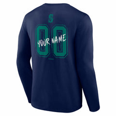 Seattle Mariners Hustle Personalized Name & Number Long Sleeve T-Shirt - Navy T-shirts