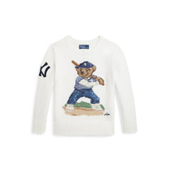Yankees Polo Ralph Lauren Preschool Bear Sweater - White