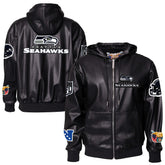Seattle Seahawks Jeff Hamilton Vegan Leather Full-Zip Hooded Jacket Black