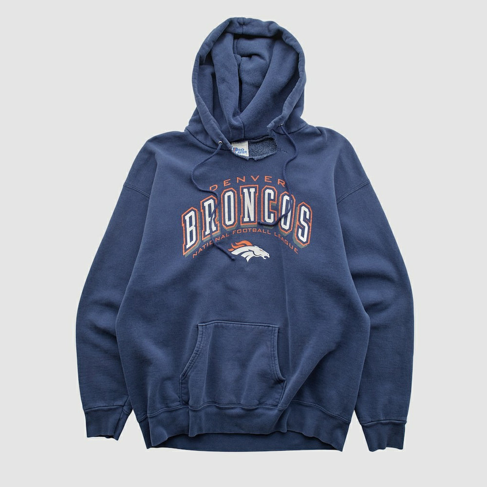Denver Broncos Pro Player 90s Hooded Pullover Sweatshirt Navy Vintage