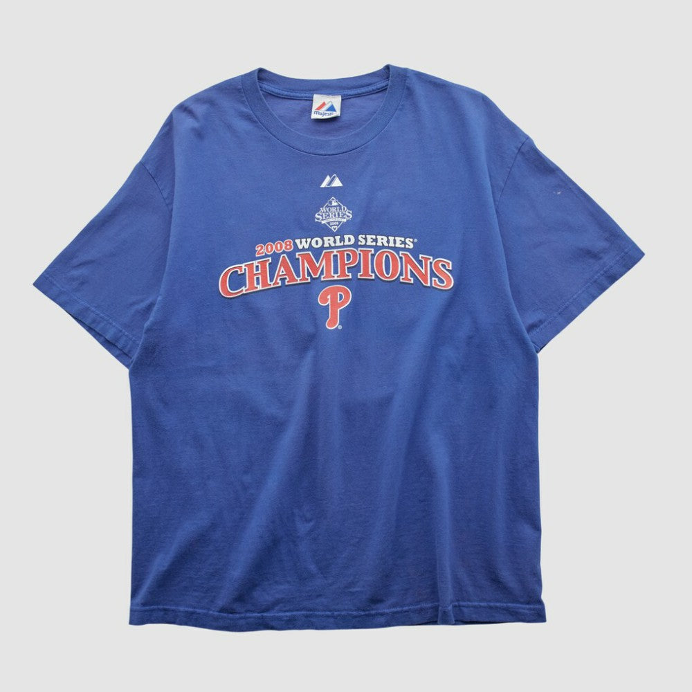 World Series Champions Majestic 2008 T-shirt - Blue - L by Fanatics Real Vintage T-shirts