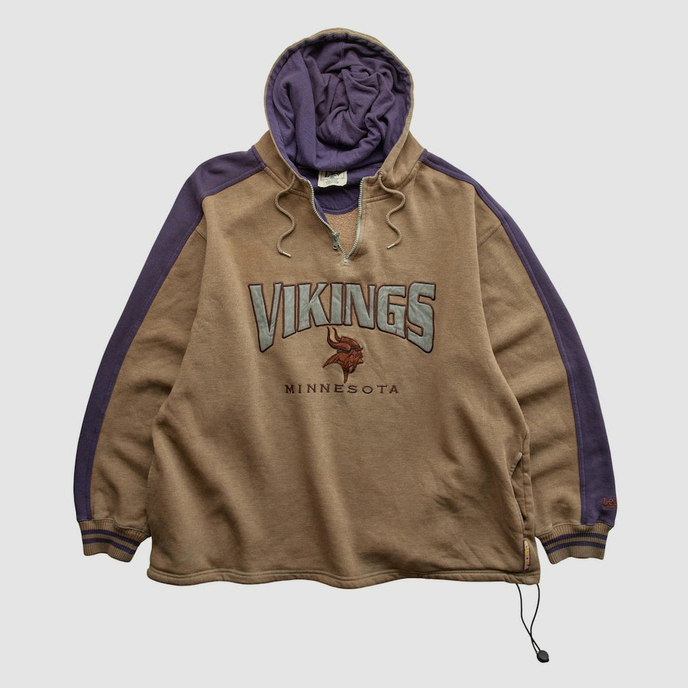 Minnesota Vikings Lee Sport 90s Hooded 1/4 Zip Sweatshirt Clay Vintage