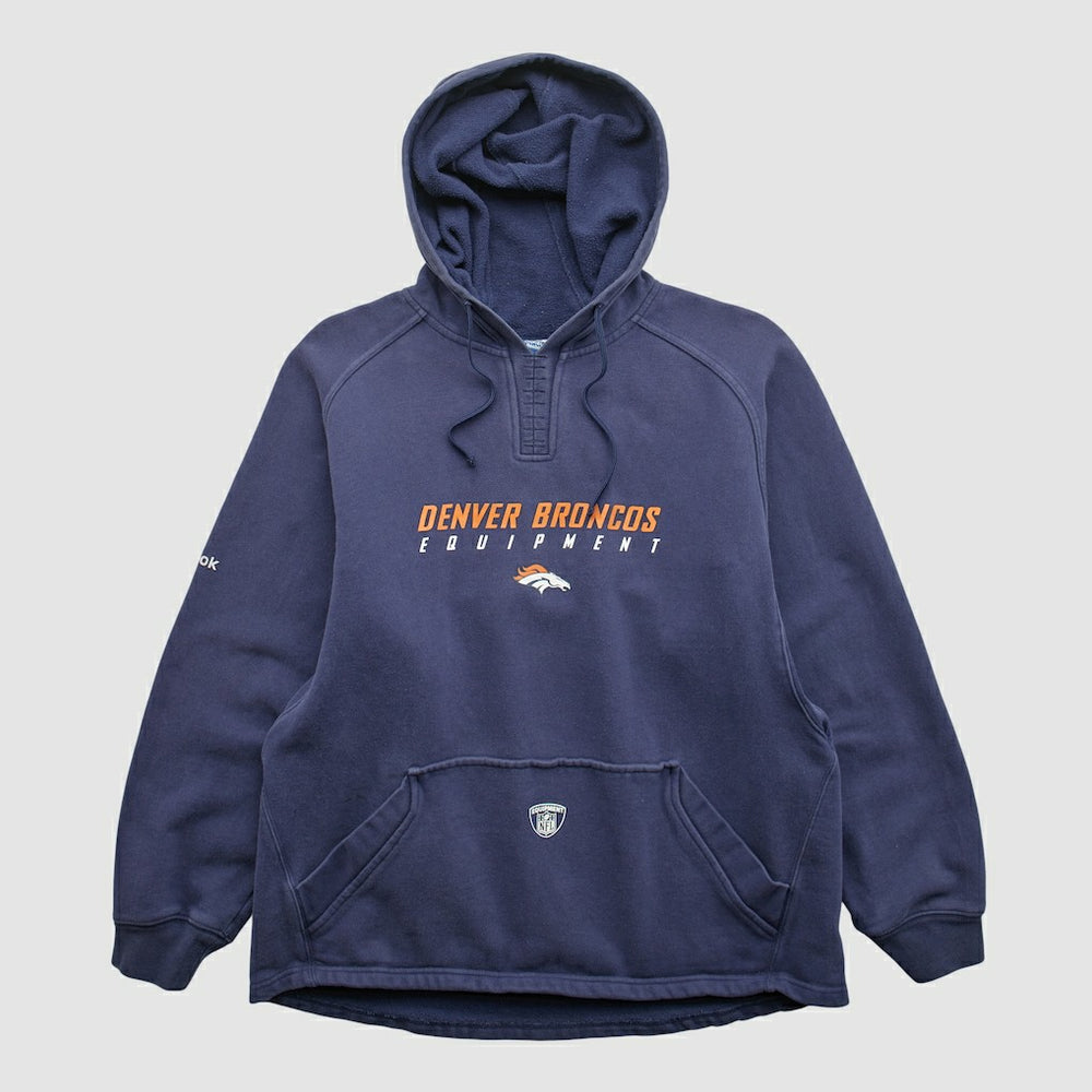 Denver Broncos Reebok 2000s Hooded Pullover Sweatshirt Navy Vintage