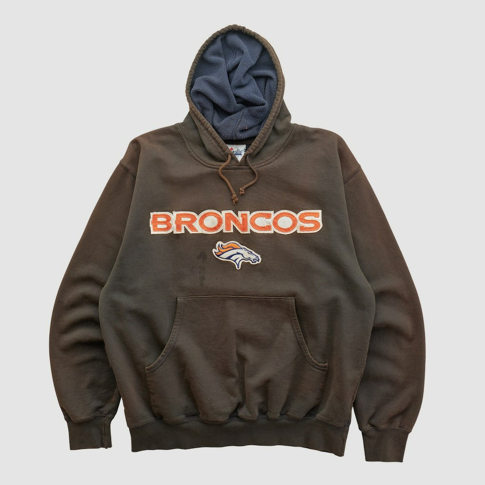 Denver Broncos Majestic 2000s Hooded Pullover Sweatshirt Brown Vintage