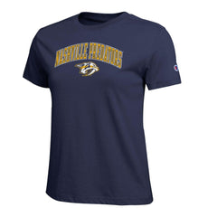 NHL Nashville Predators Champion Women's Arch Mascot Logo T-Shirt - Navy