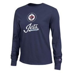 NHL Winnipeg Jets Champion Women's Wordmark Lockup Long Sleeve T-Shirt - Navy