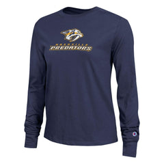 NHL Nashville Predators Champion Women's Wordmark Lockup Long Sleeve T-Shirt - Navy
