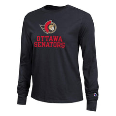 NHL Ottawa Senators Champion Women's Wordmark Lockup Long Sleeve T-Shirt - Black