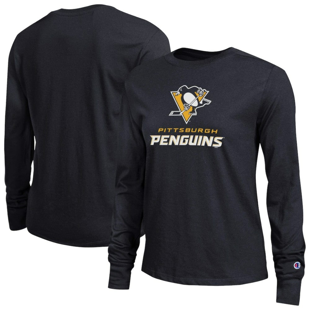 NHL Pittsburgh Penguins Champion Women's Wordmark Lockup Long Sleeve T-Shirt - Black