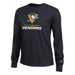 NHL Pittsburgh Penguins Champion Women's Wordmark Lockup Long Sleeve T-Shirt - Black