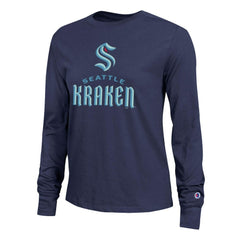 NHL Seattle Kraken Champion Women's Wordmark Lockup Long Sleeve T-Shirt - Navy