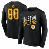 NHL,Custom Boston Bruins Hustle Personalized Name & Number Long Sleeve T-Shirt - Black